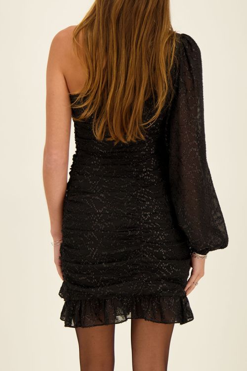 Zwarte one-shoulder jurk met lurex