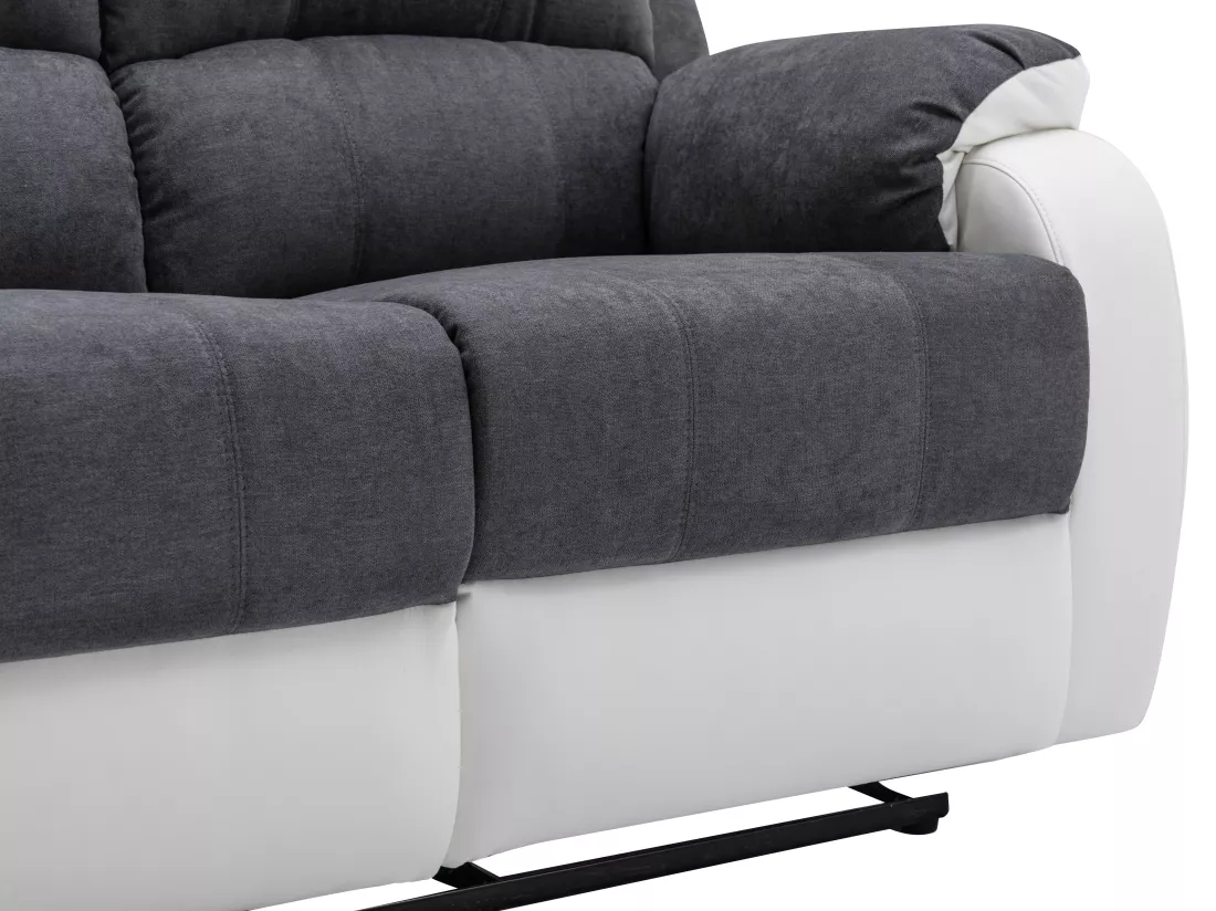 Canapés 3 places et 2 places relax en microfibre et simili gris et blanc BRODY