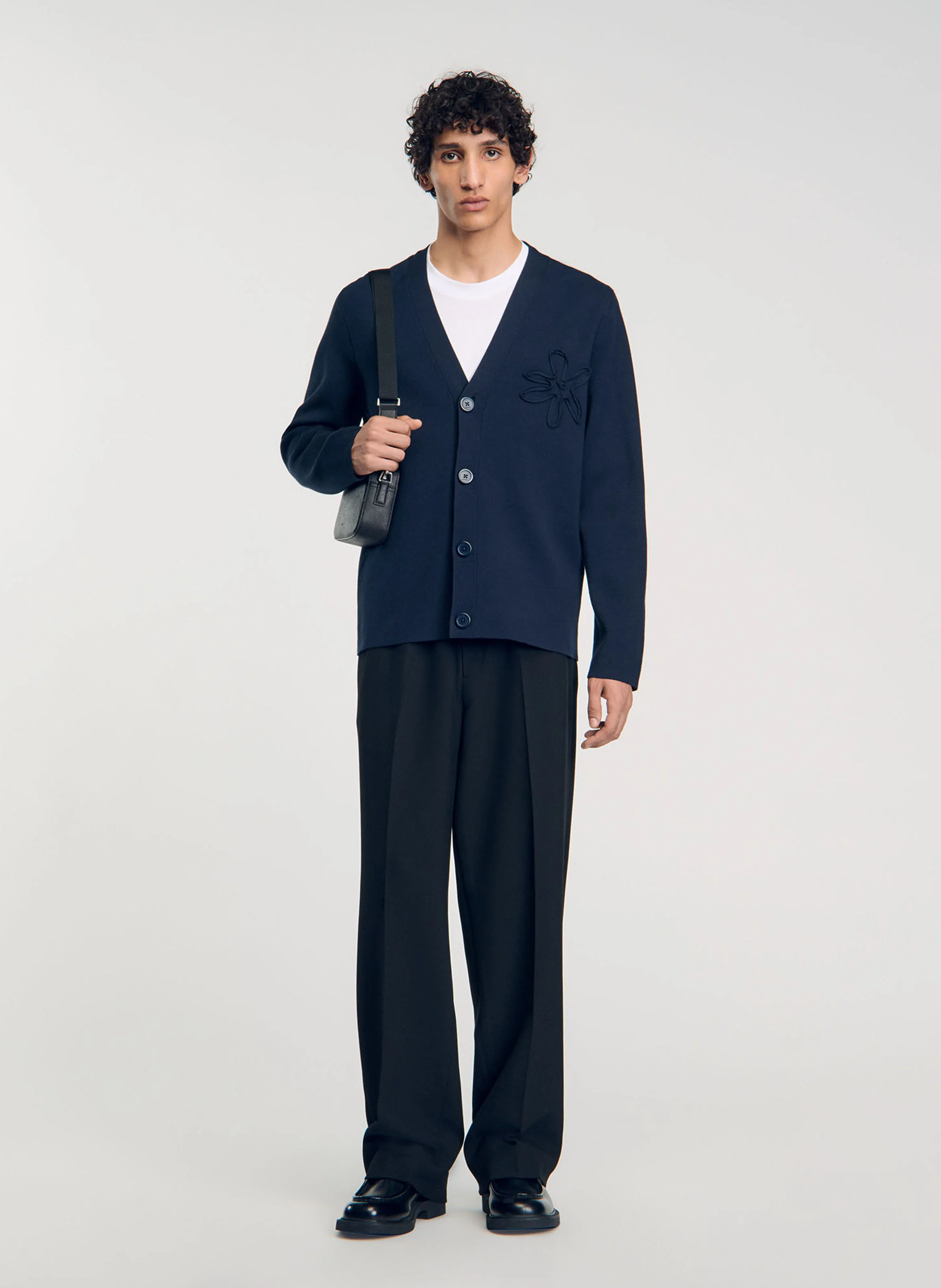 Cardigan droit col V| Bleu