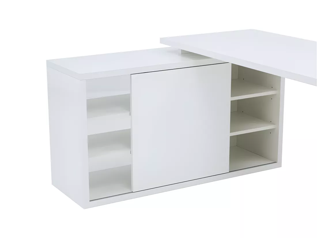 Bureau d'angle réversible 150 cm blanc avec rangements - SNOW