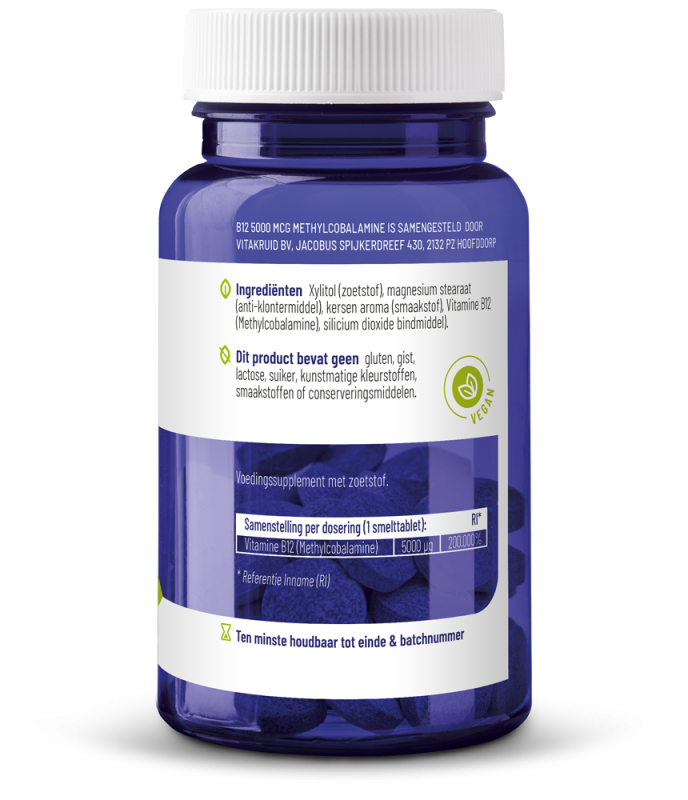 Vitakruid B12 5000 Mcg Actief Methylcobalamine Vitamine (60 tabletten)