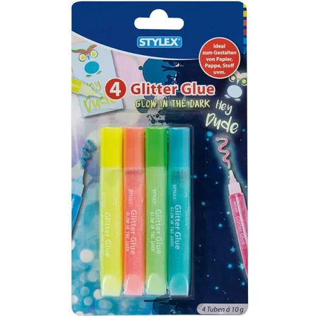 Stylex Glitter Glue Glow in the Dark, 4 Tuben á 10 g
