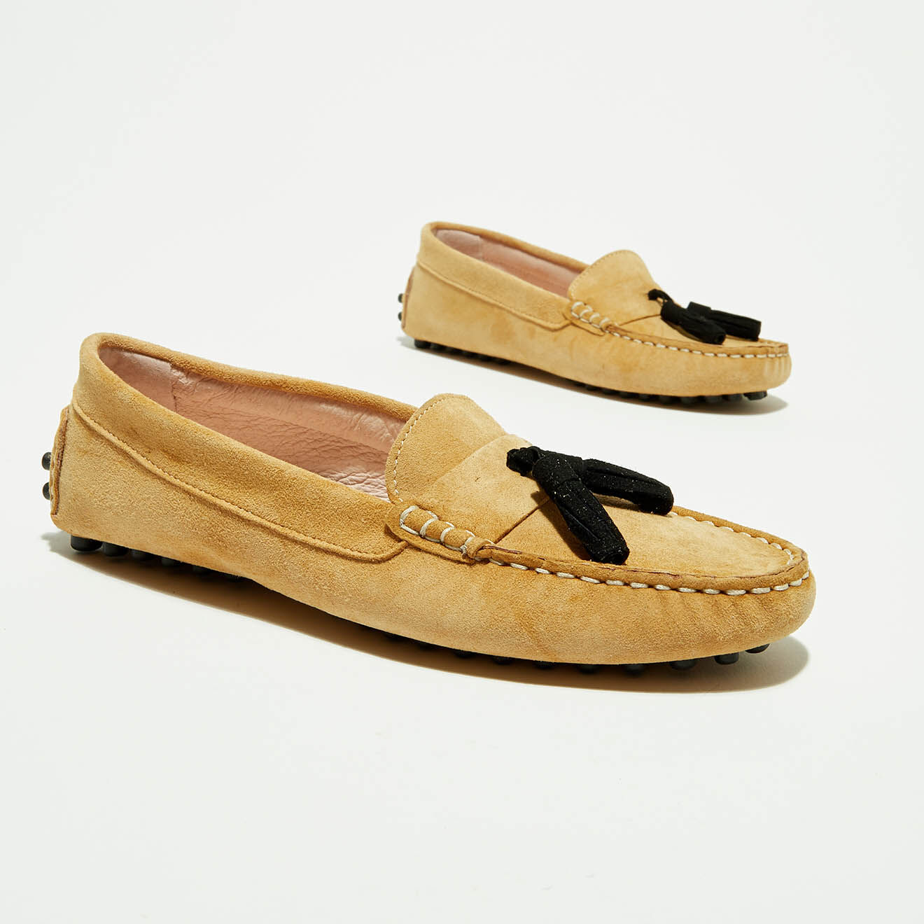 Flavio Création Mocassins en Velours de Cuir Malena beiges