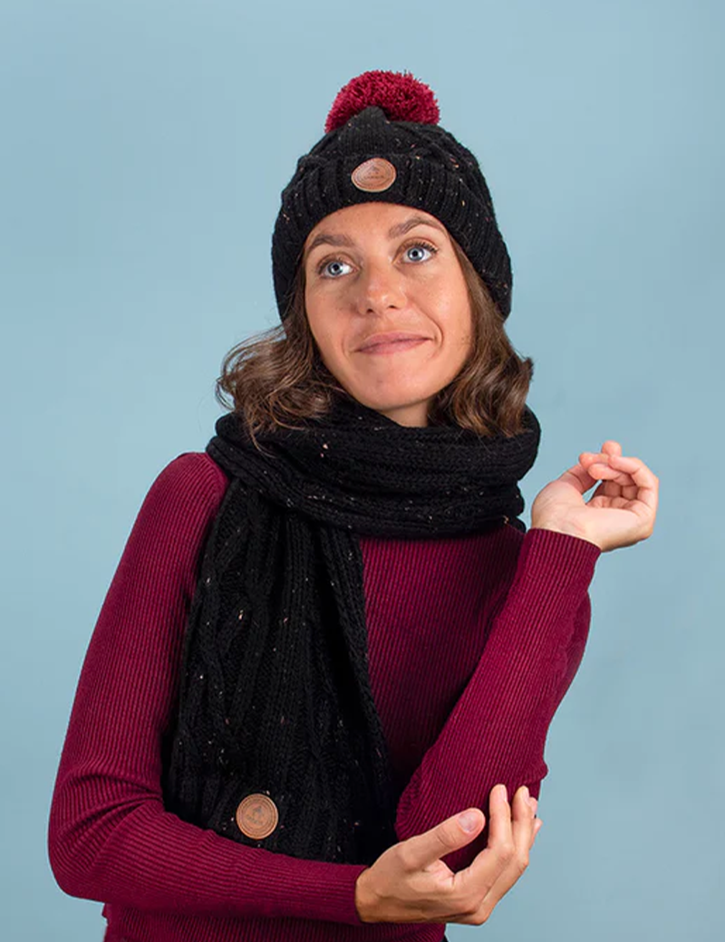 CABAIA BONNET APPLETINI 3 POMPONS NOIR