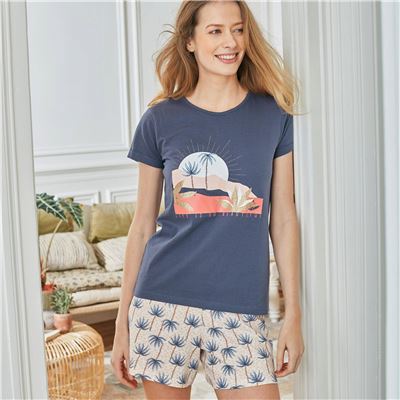 Pyjama short femme motif palmier