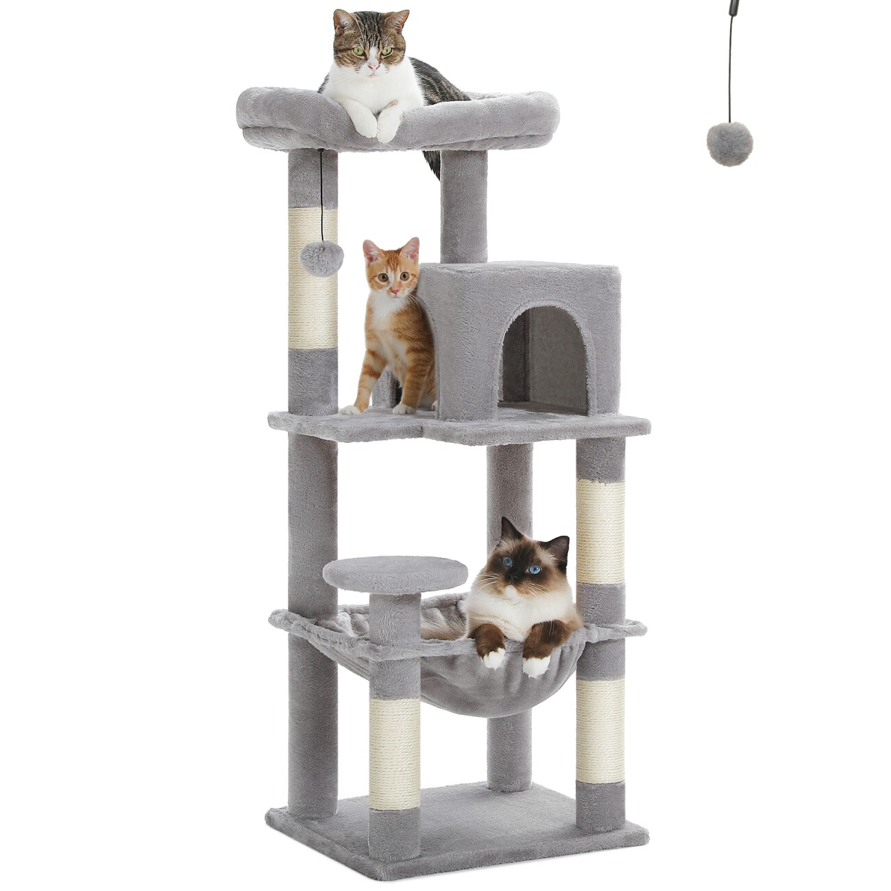 Pawz Road 116 cm Kratzbaum für 2-3 Katzen mit Hängematte hellgrau