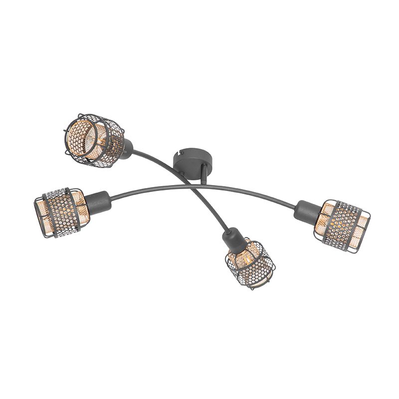 Design plafondlamp zwart met goud 4-lichts - Noud