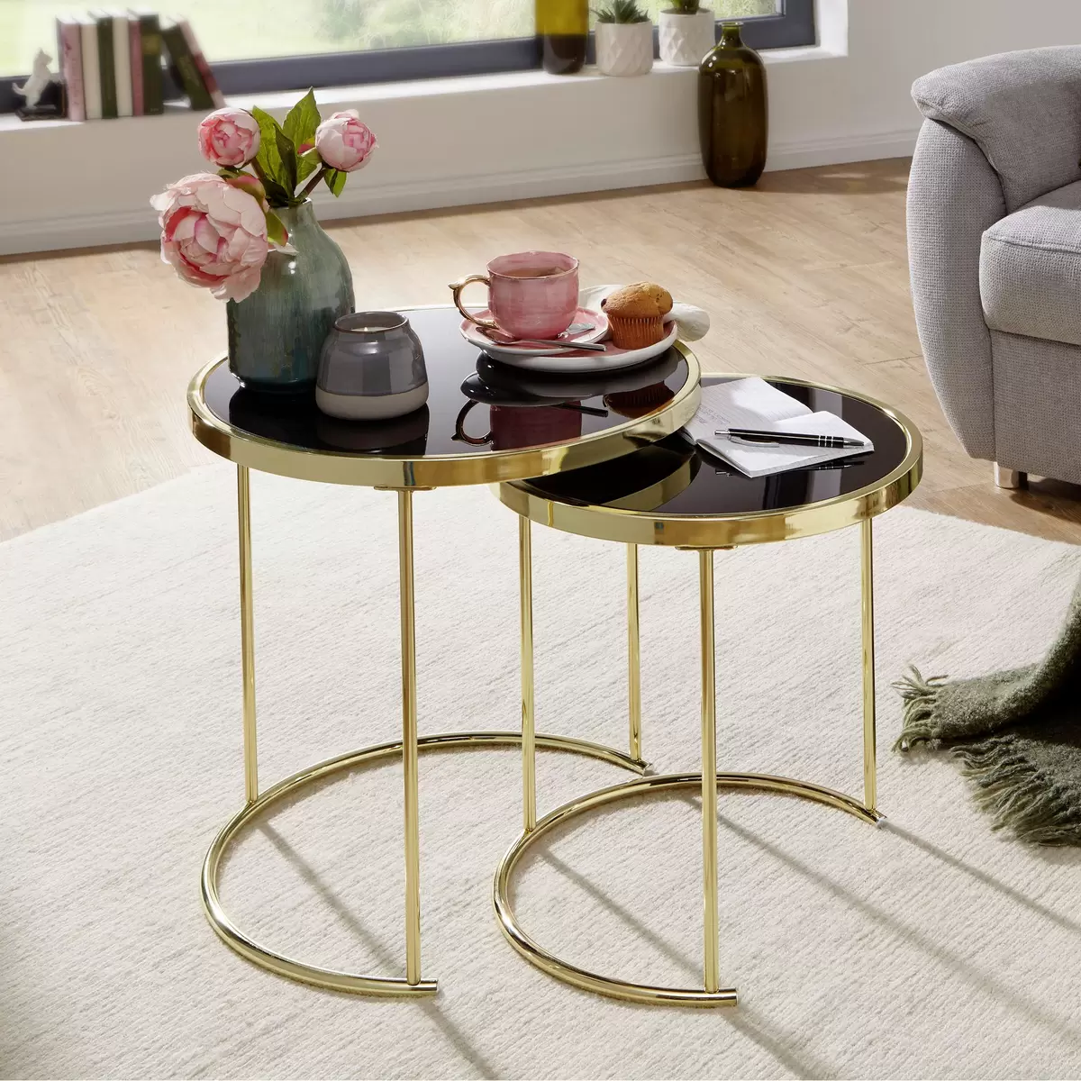Beistelltisch 2er Set Frontignan gold,schwarz