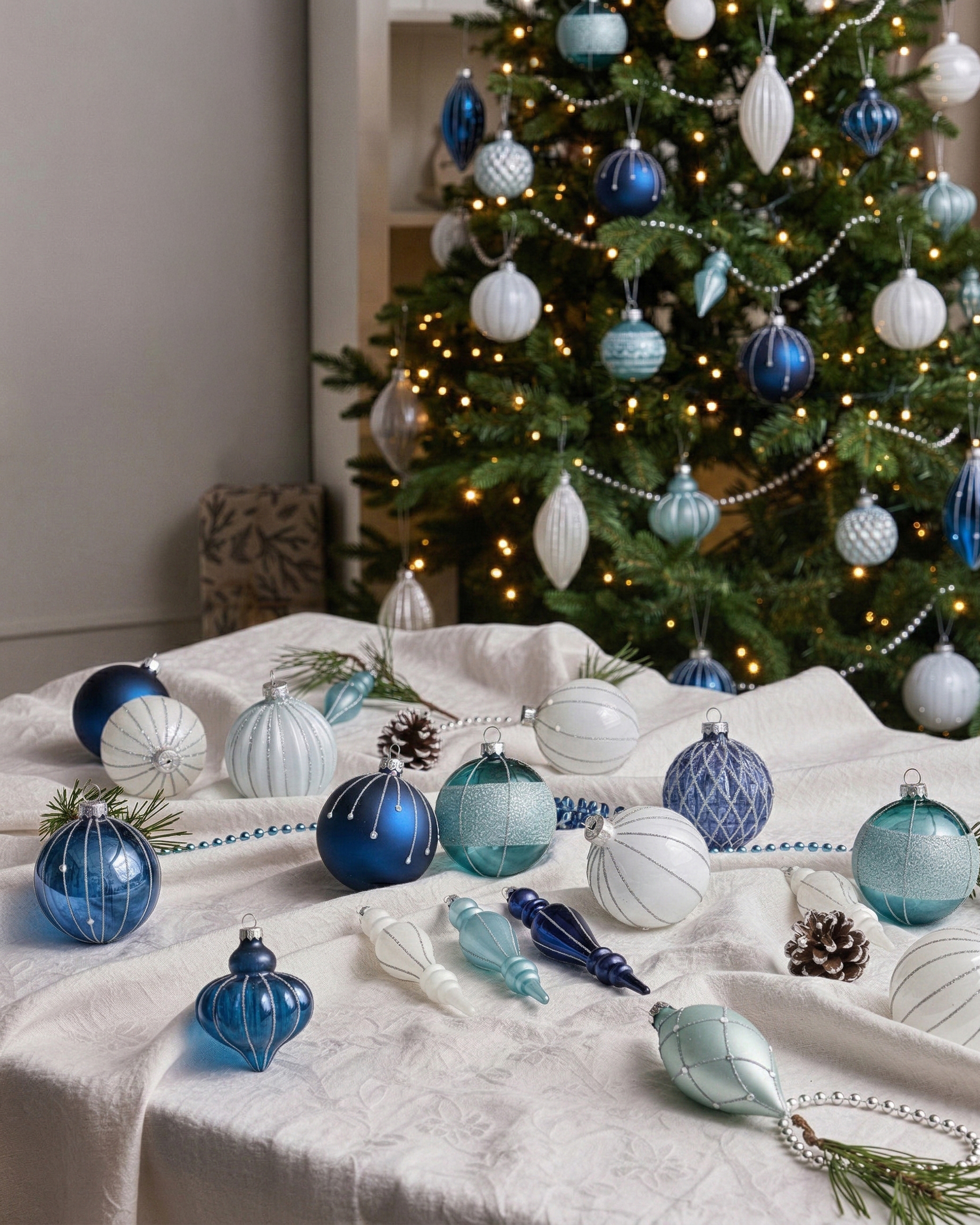 Set van 35 kerstballen SNOWFALL Glas Blauw