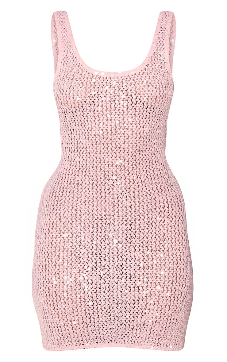 Rose Bébé Robe Mini Moulante À Col Rond À Paillettes