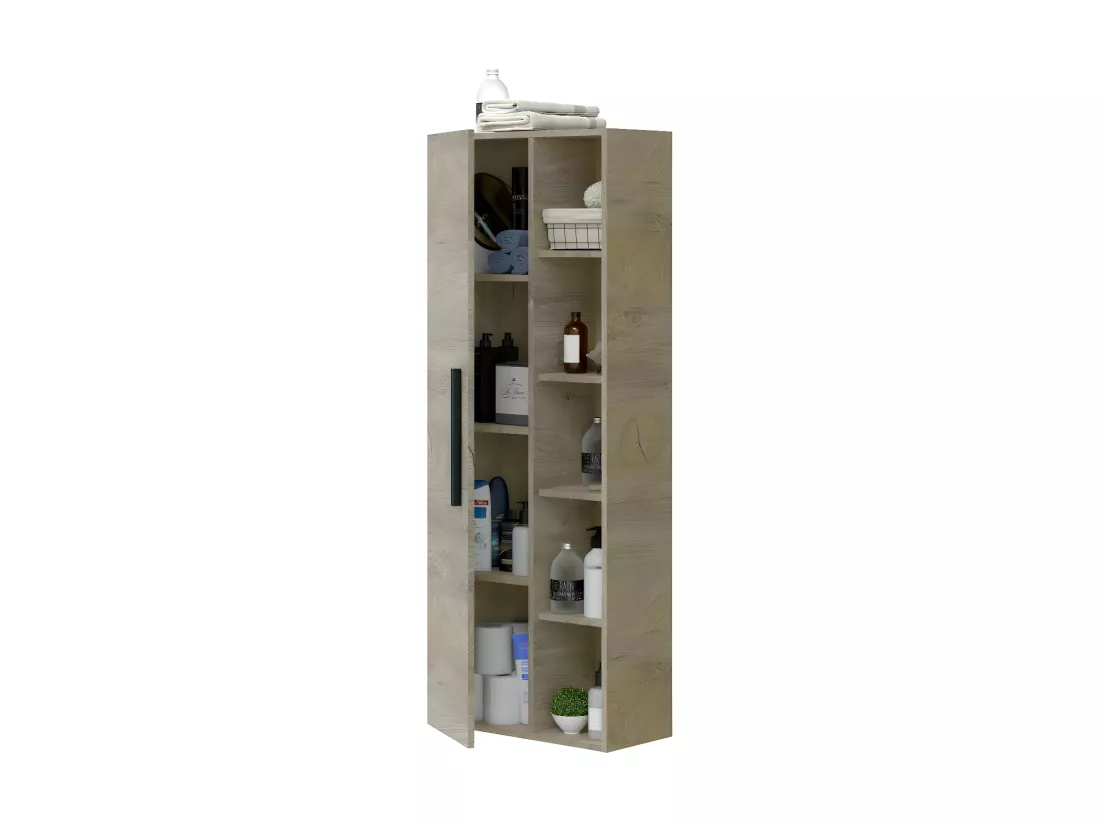 Colonne suspendue 1 porte 4 niches Chêne - BIGRA - L 51 x l 25 x H 135 cm