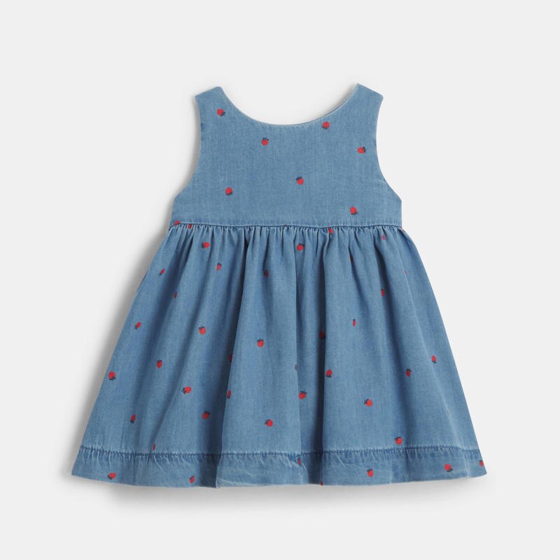 Robe croisée denim fraises bleu bébé fille Bleu