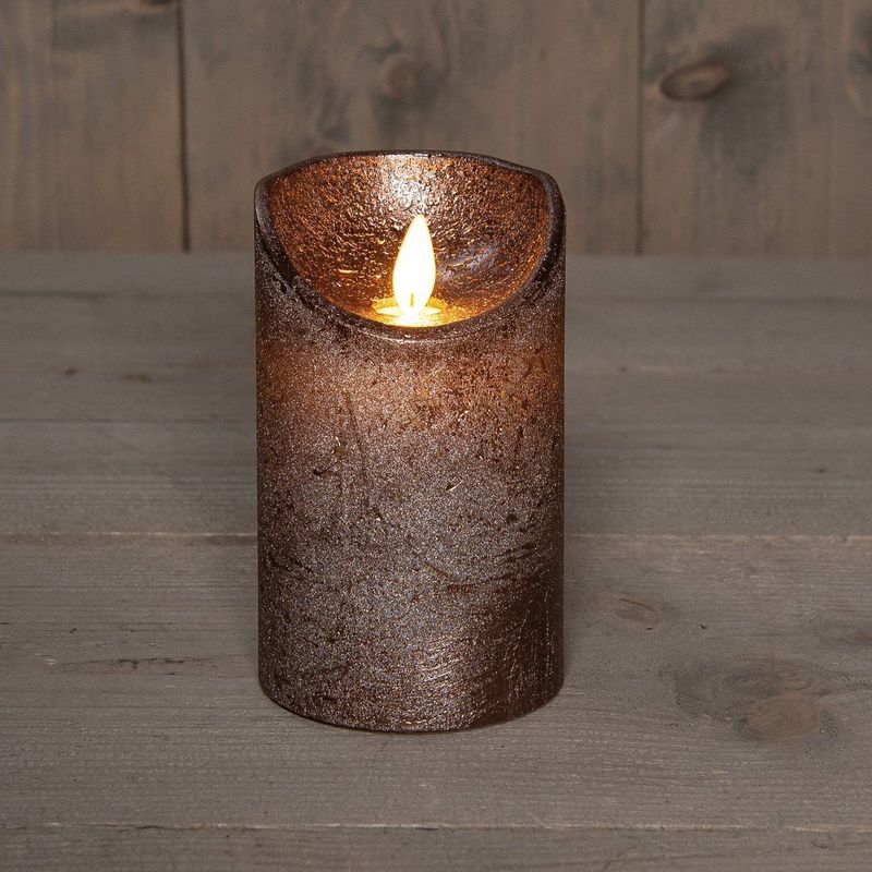 Anna's Collection Led kaars/stompkaars brons H12,5 x D7,5 wax bewegende vlam