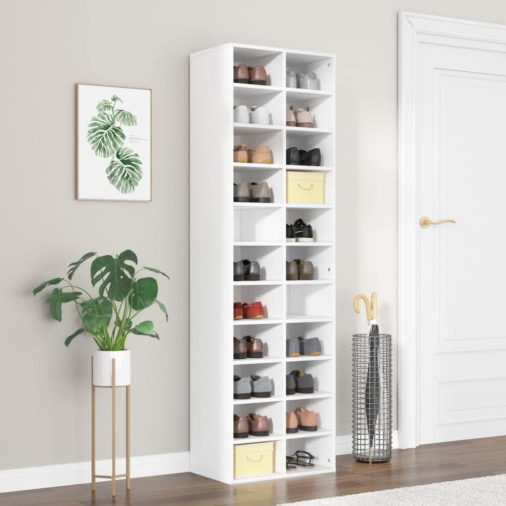 vidaXL Schuhschrank mit 22 Fächern Schuhständer Schuhablage Schuhaufbewahrung Flurregal Standregal Flur Diele Weiß 54x34x183cm Holzwerkstoff
