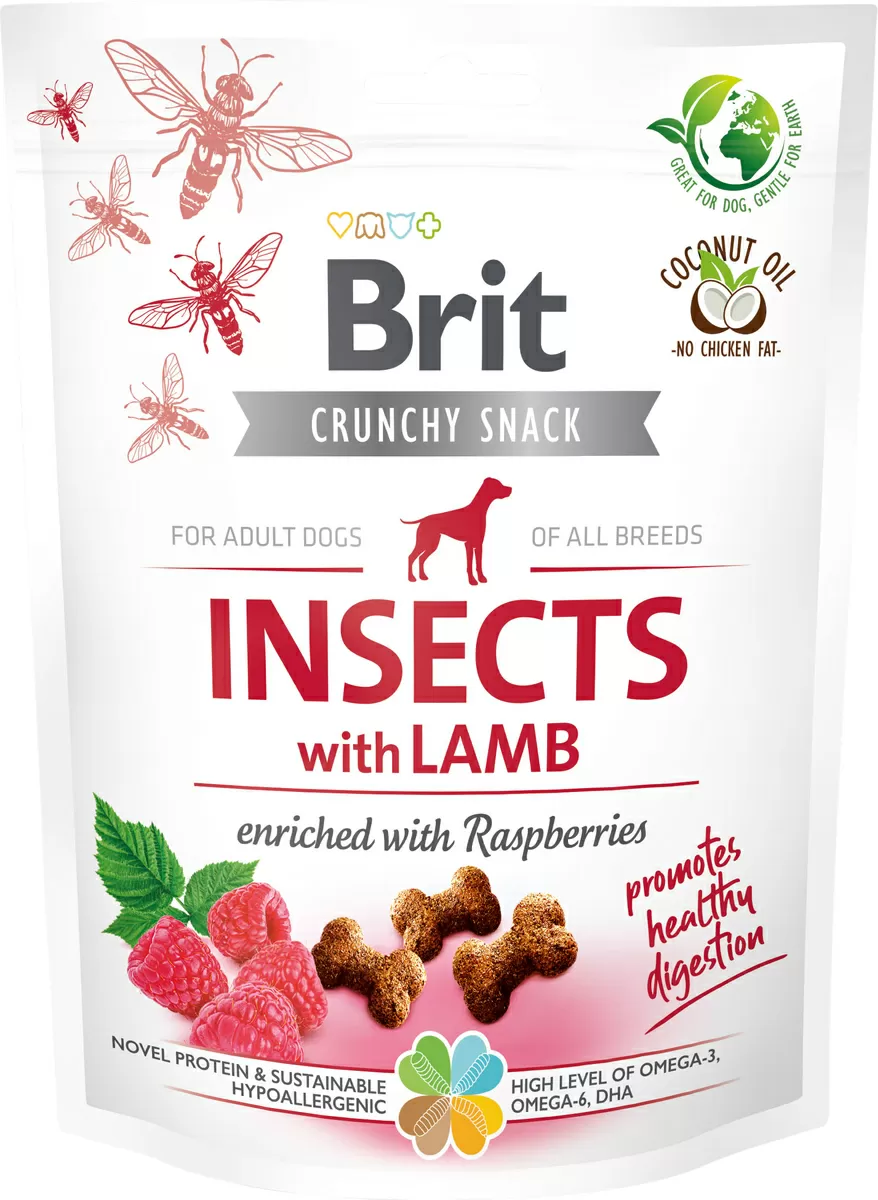 Brit Care Crunchy Cracker Insects, lam & hindbær - 200 g