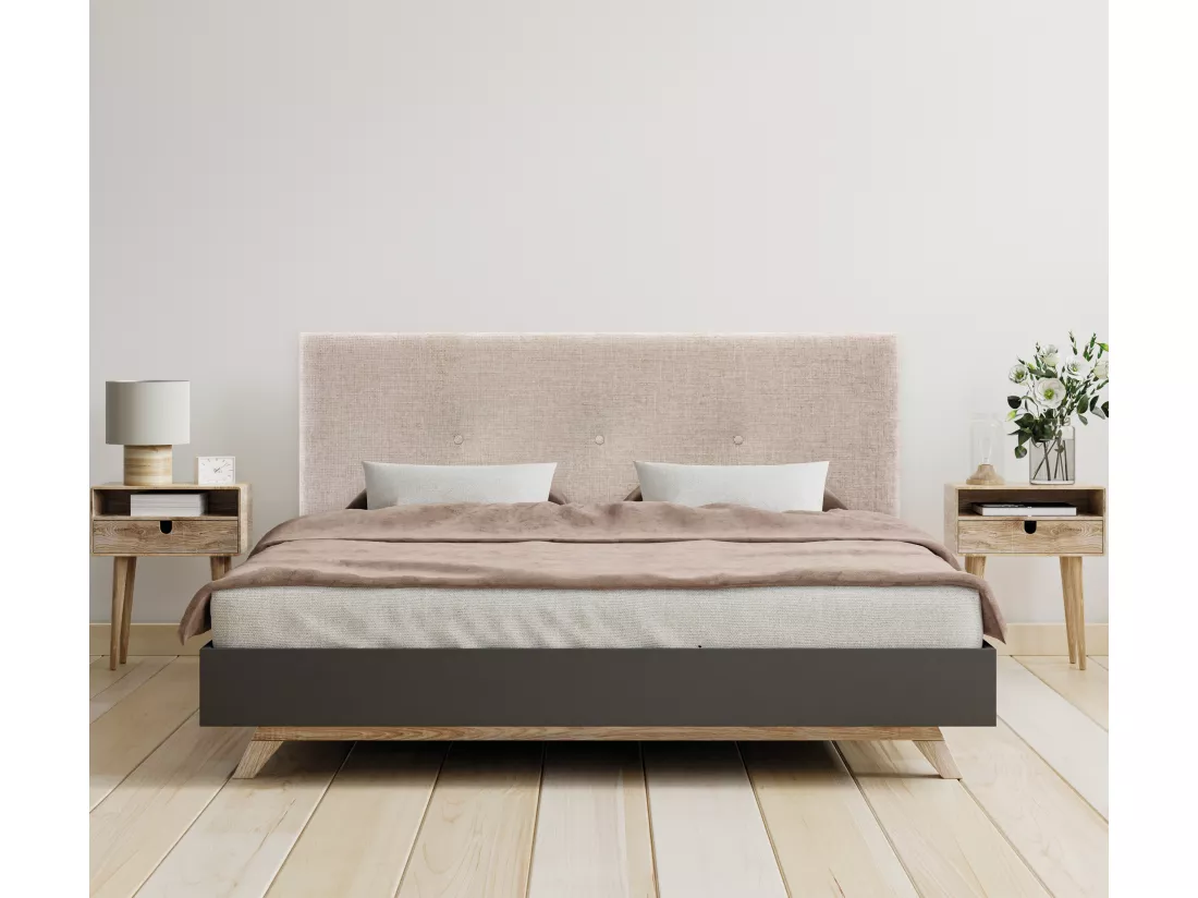 DHOME Tête de lit en laine naturelle avec Boutons 145x105cm avec pieds Lits 135/140 - Beig