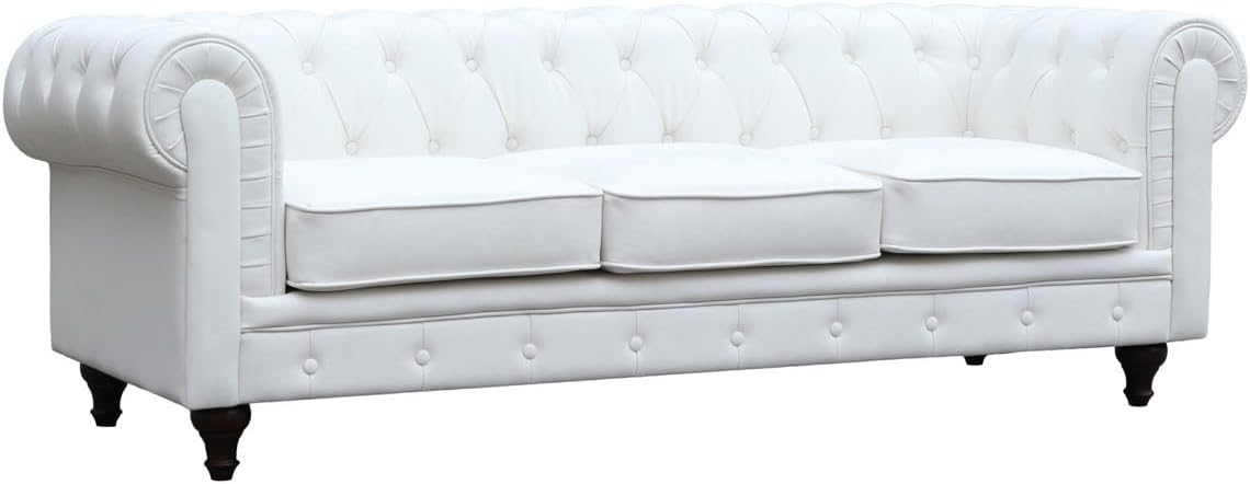Canapé Fixe Chesterfield Aliza, 208cm x 82cm x 70cm, 3 Places, Blanc OC6106051