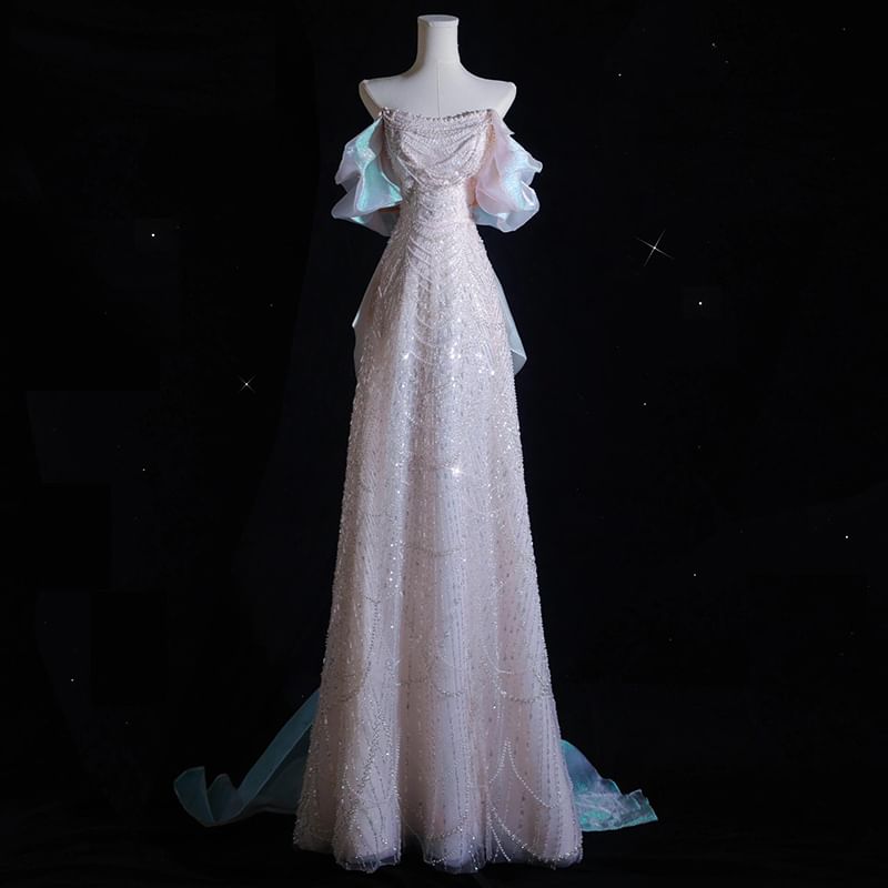 Caprice - A-lijn avondjurk met off-shoulder pailletten en kralen