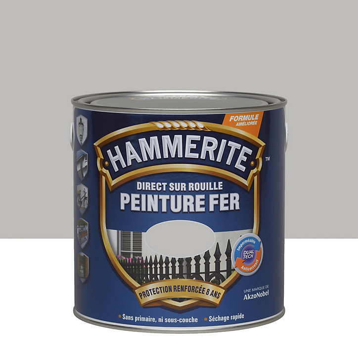 Peinture extérieure métal direct sur rouille Hammerite brillant laqué argent 2,5L