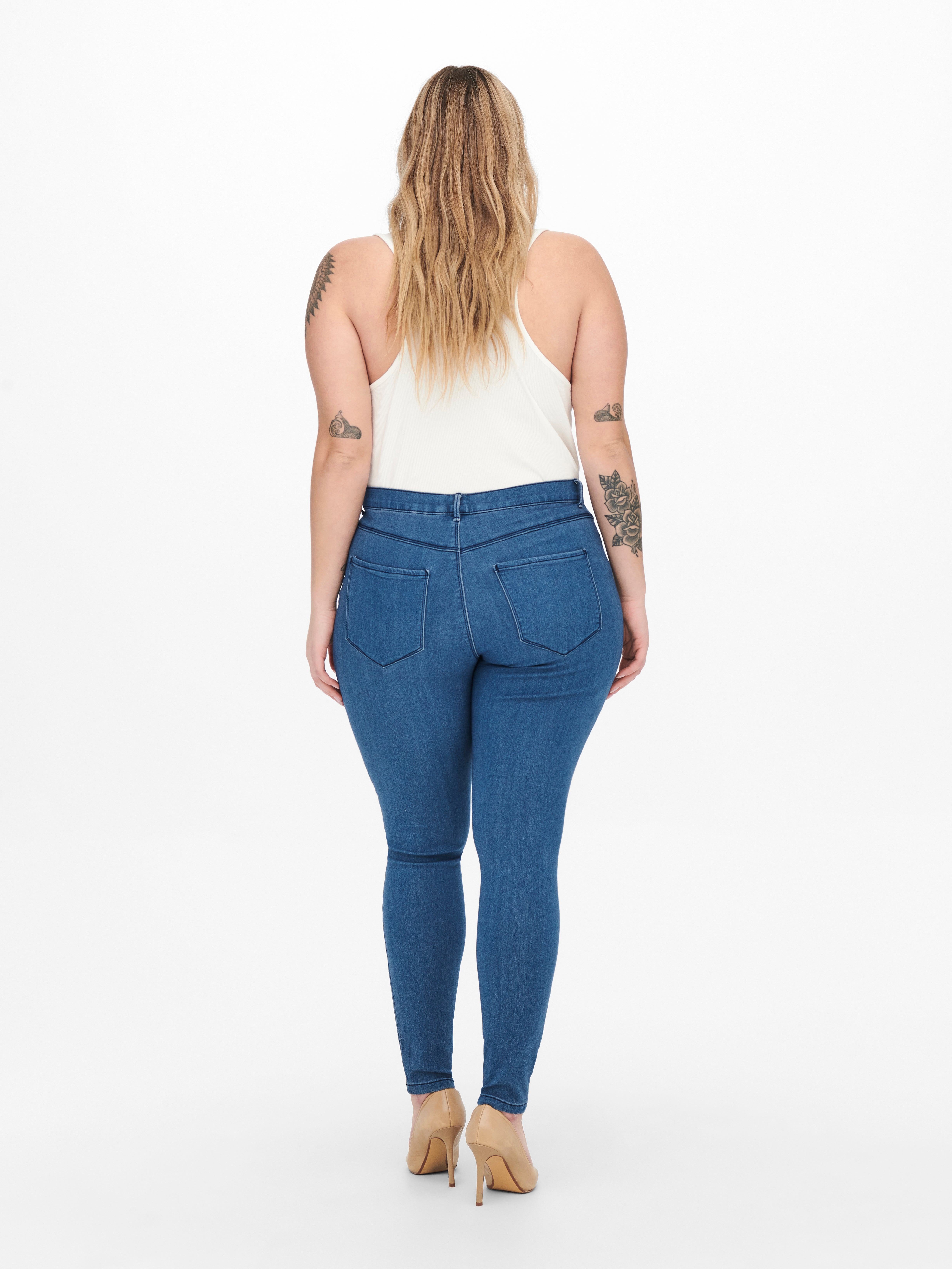 CARTHUNDER Mittlere Taille Skinny Fit Jeans Medium Blue Denim