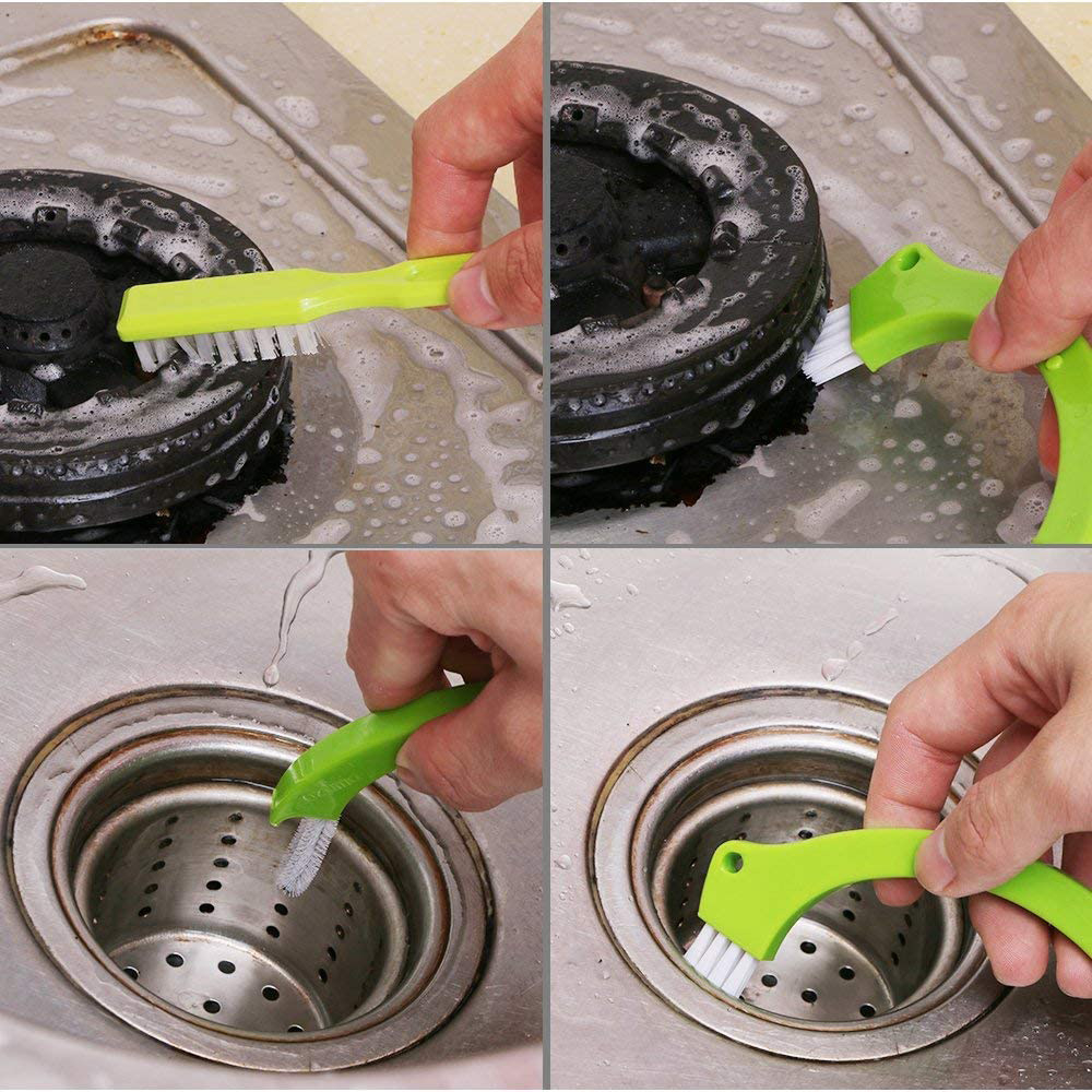 (5er Set) Universal Reinigungs Bürsten mit Nylon Borsten für Fugen / Waschbecken / Fliesen - Grün