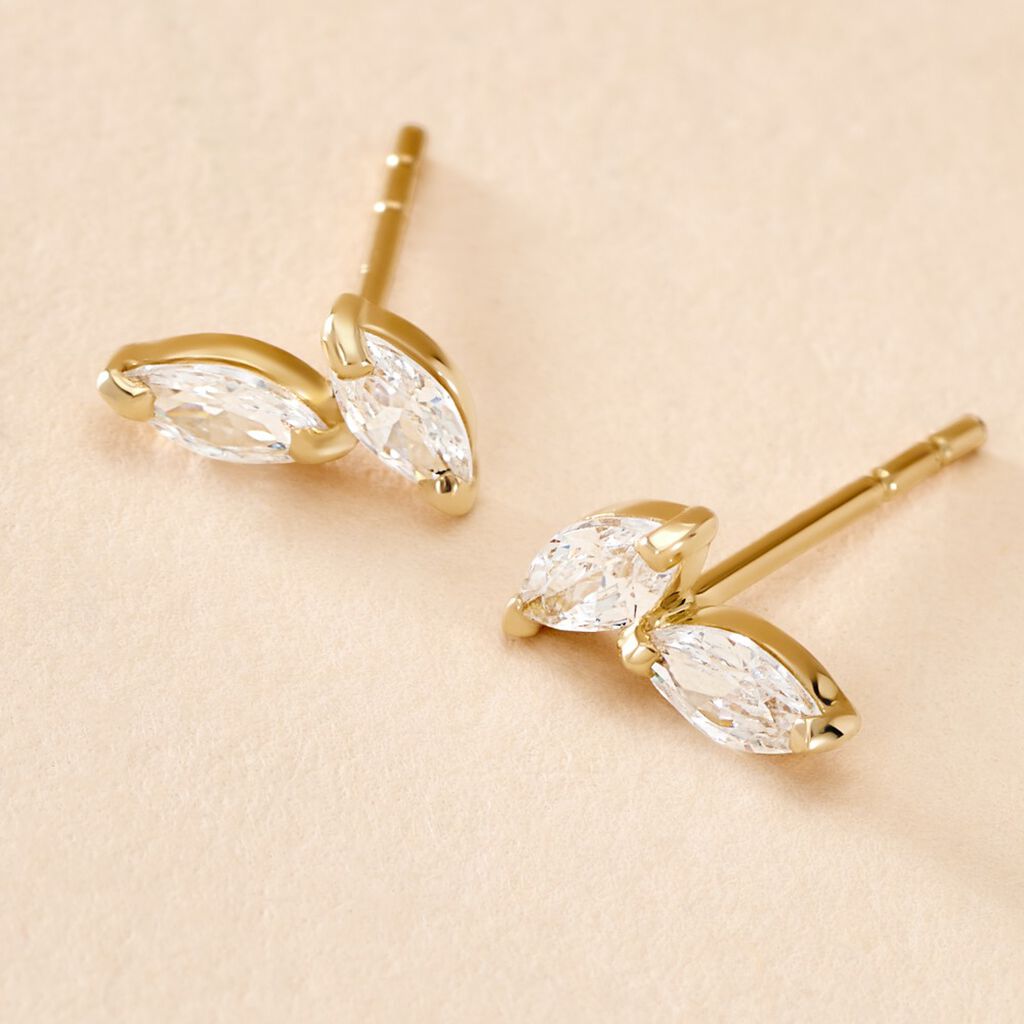 Boucles D'oreilles Puces Mix And Match Or Jaune Oxyde De Zirconium