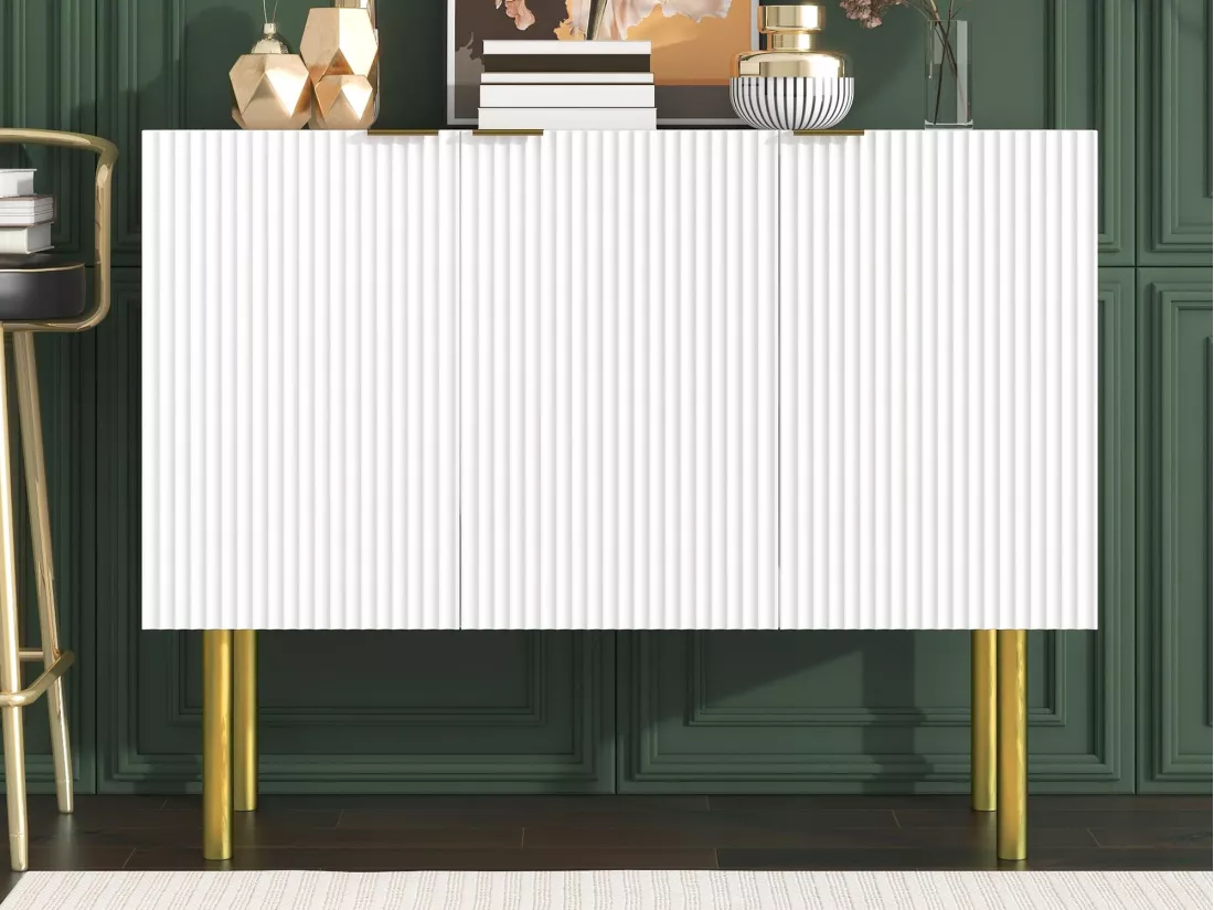 Buffet 3 portes avec étagères réglables - MDF & panneaux de particules - Blanc