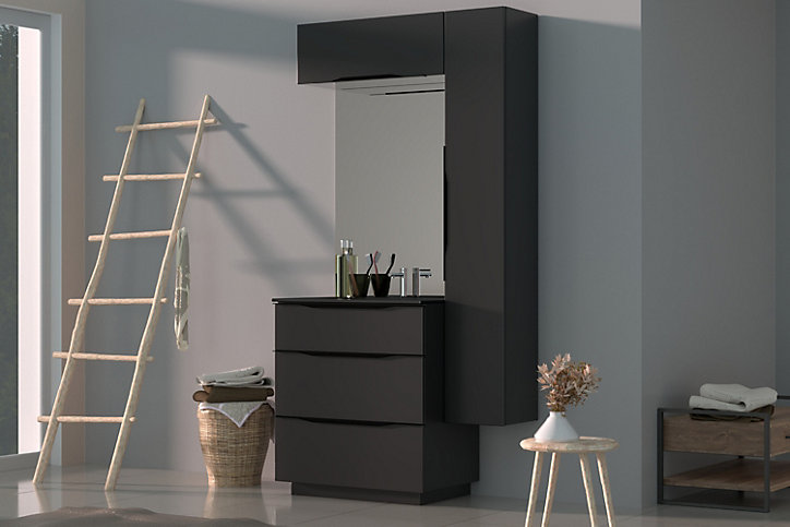 Meuble de rangement salle de bains haut Pamili anthracite brillant 80 cm