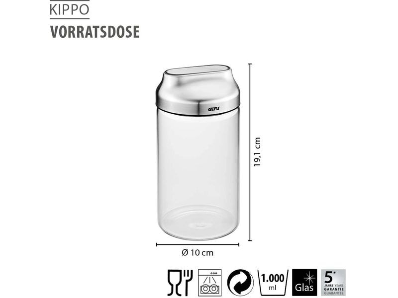 GEFU Vorratsdose Kippo 1 l, Transparent Vorratsdose mit Schüttöffnung
