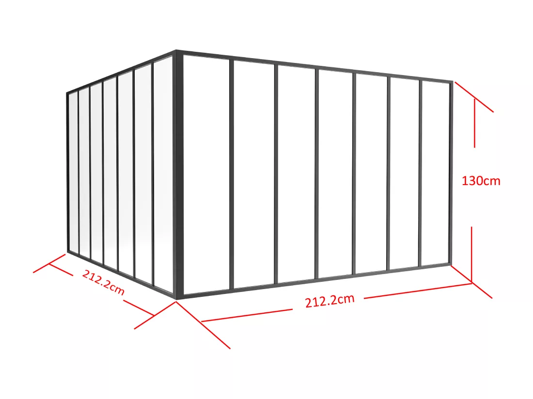 Verrière d'angle d'atelier en aluminium thermolaqué - L210 x L210 x H130 - Noir - BAYVIEW