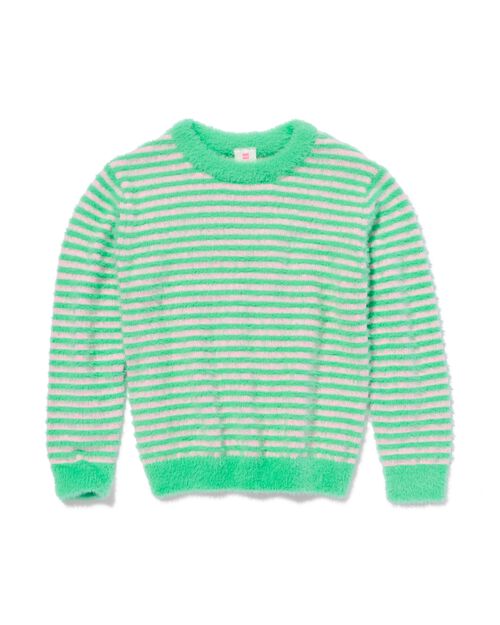pull enfant fluffy à rayures vert