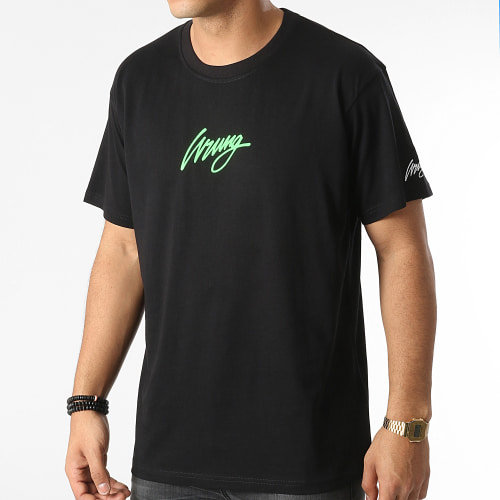 Tee Shirt Oversize Large Walk Noir Vert Fluo