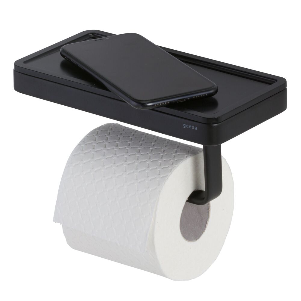 Geesa Frame toiletrolhouder met planchet zwart