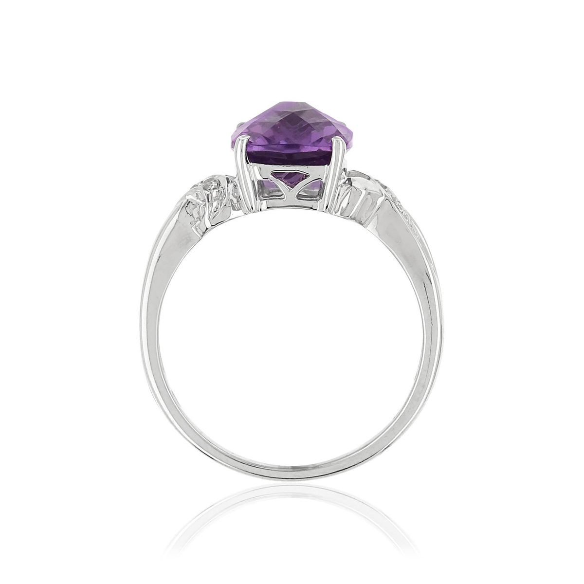 Bague or 375 blanc améthyste rectangulaire et diamants