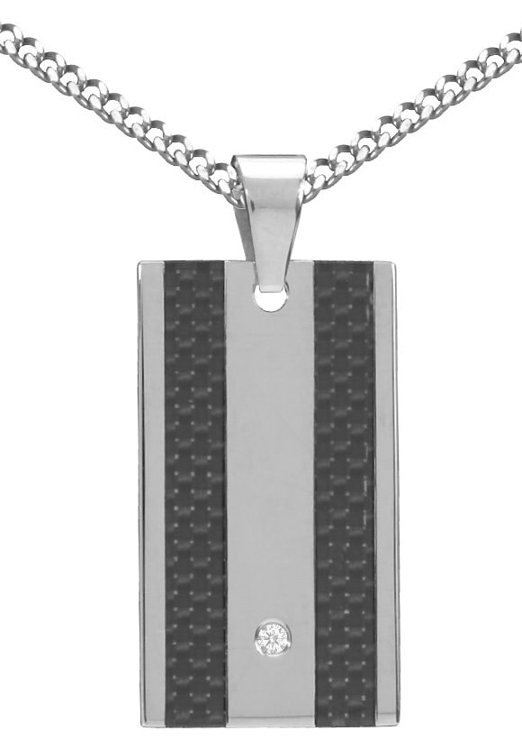 Firetti Kette mit Anhänger »Schmuck Geschenk Halskette Panzerkette Dog Tag« mit Carbon - mit Zirkonia (synth.)