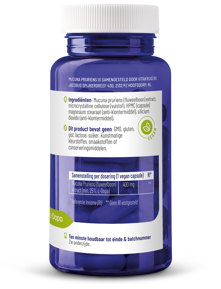 Vitakruid Mucuna Pruriens 400 Mg Minimaal 25% L-Dopa (60 vega capsules)