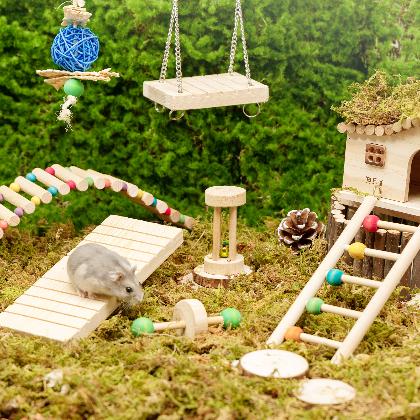Nobleza Conjunto de 7 Brinquedos para Hamster, Brinquedos de Madeira para Roer, Brinquedos para Arremessar e Jogar para Coelhos, Chinchilas, Hamsters e Porquinhos-da-Índia