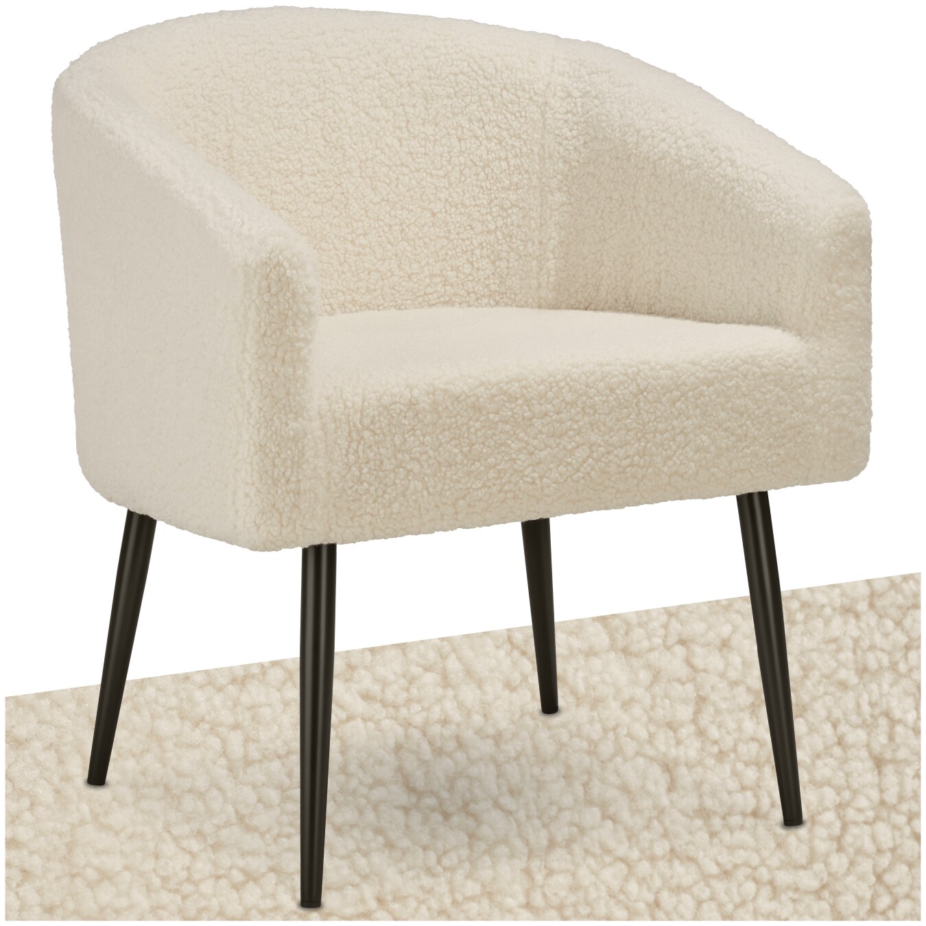tectake® Sessel, gepolstert, mit Bouclé-Bezug, runde Stahlbeine, 120 kg Belastbarkeit, 68 x 62 x 77 cm