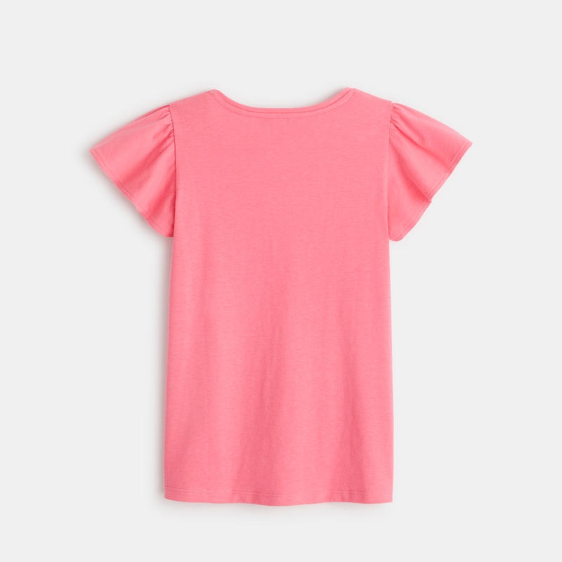 T-shirt à manches courtes volantées rose fille