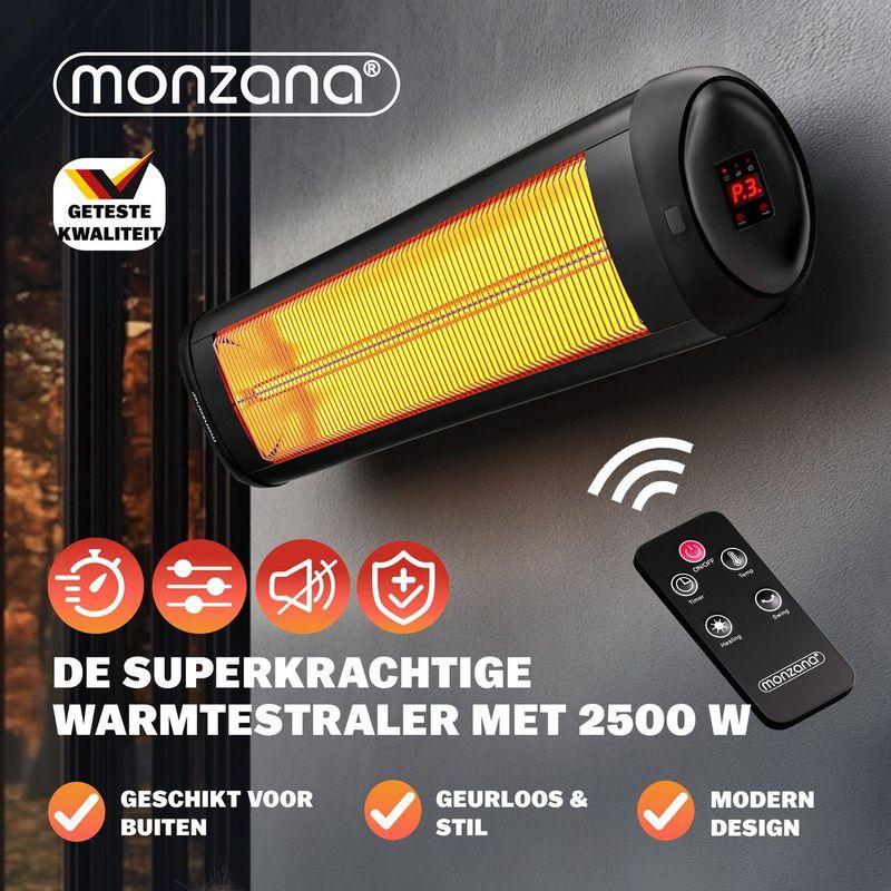 Monzana Infraroodstraler 2500W - Incl. Afstandsbediening – Zwart