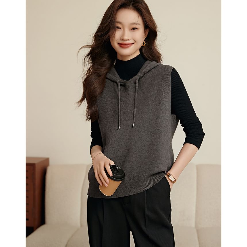 Jeonseon - Melange Hooded Sweater Vest