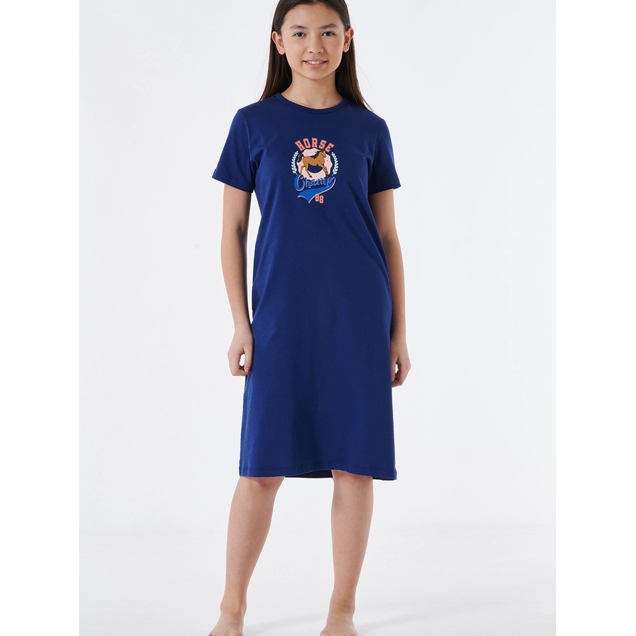 Schiesser Nachthemd Horse World Organic Cotton dunkelblau