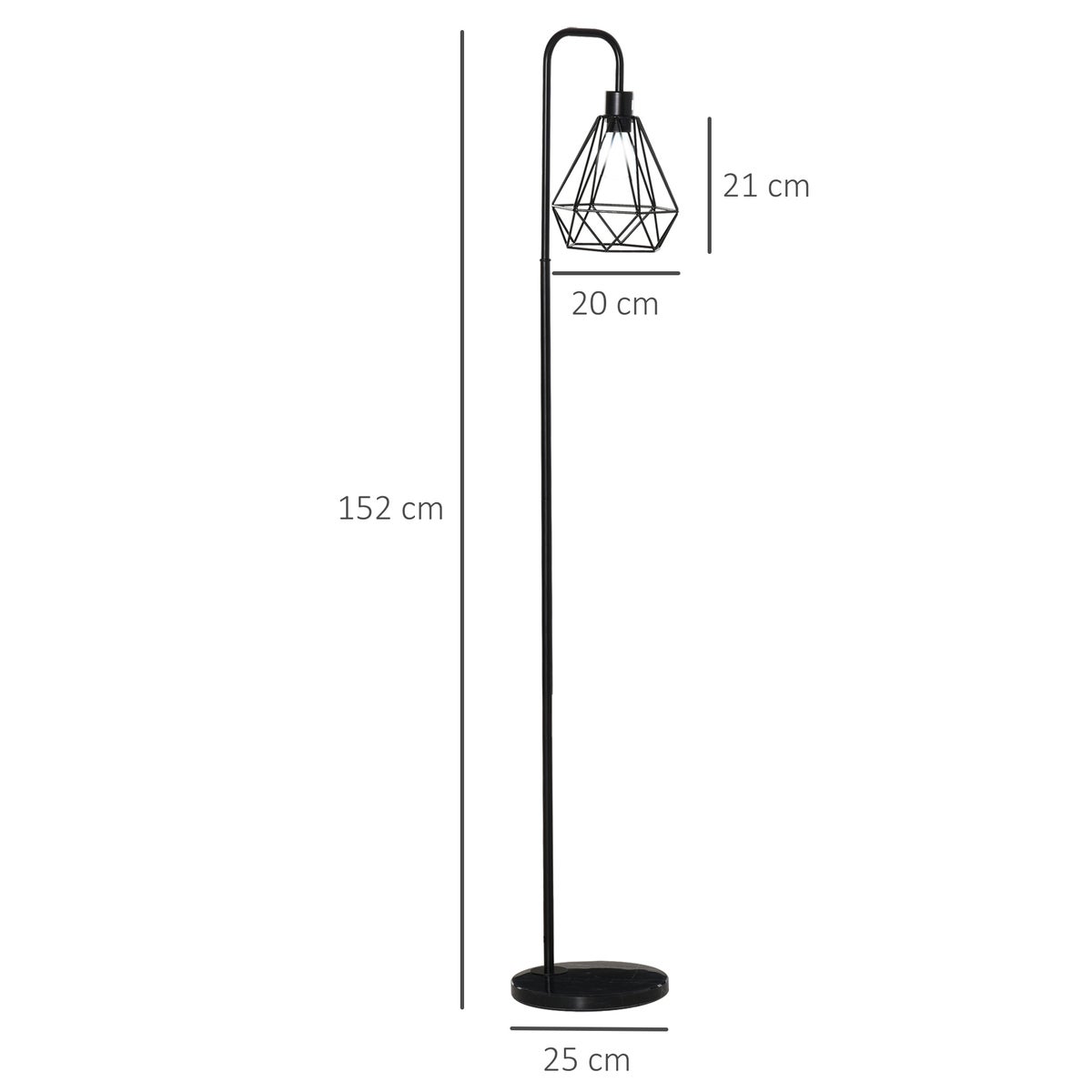 HOMCOM staande lamp, Ø25 x 152H cm, staal, marmer, zwart