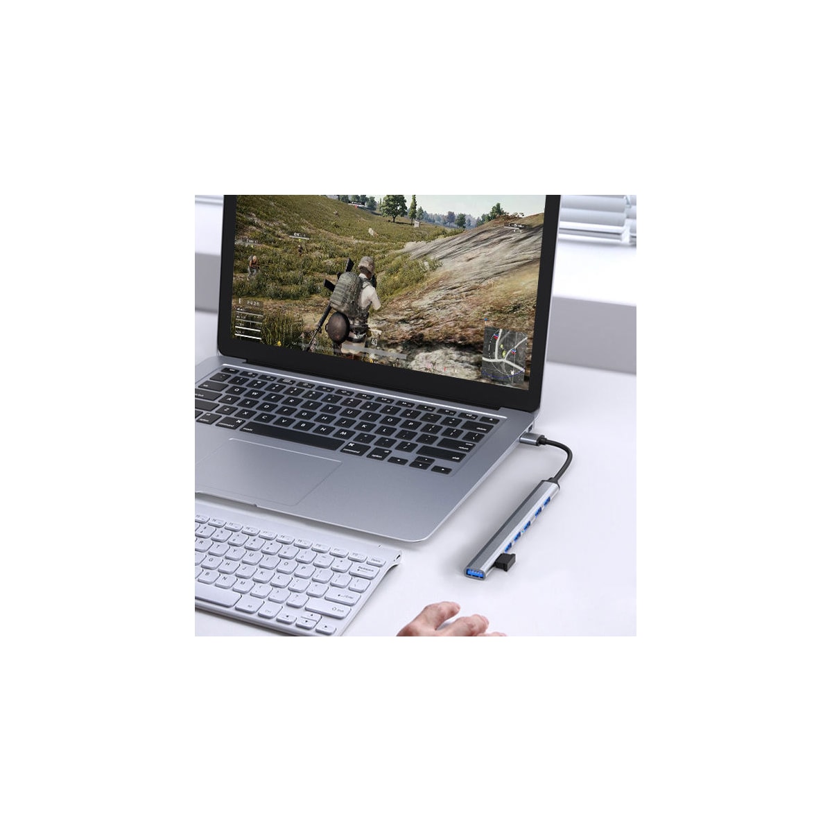 USB/USB-C Hub med 1 USB3.0 + 6 USB2.0 Sølv
