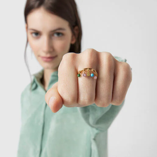 Anel Cool Joy com banho de ouro 18k sobre prata e pedras preciosas multicoloridas.