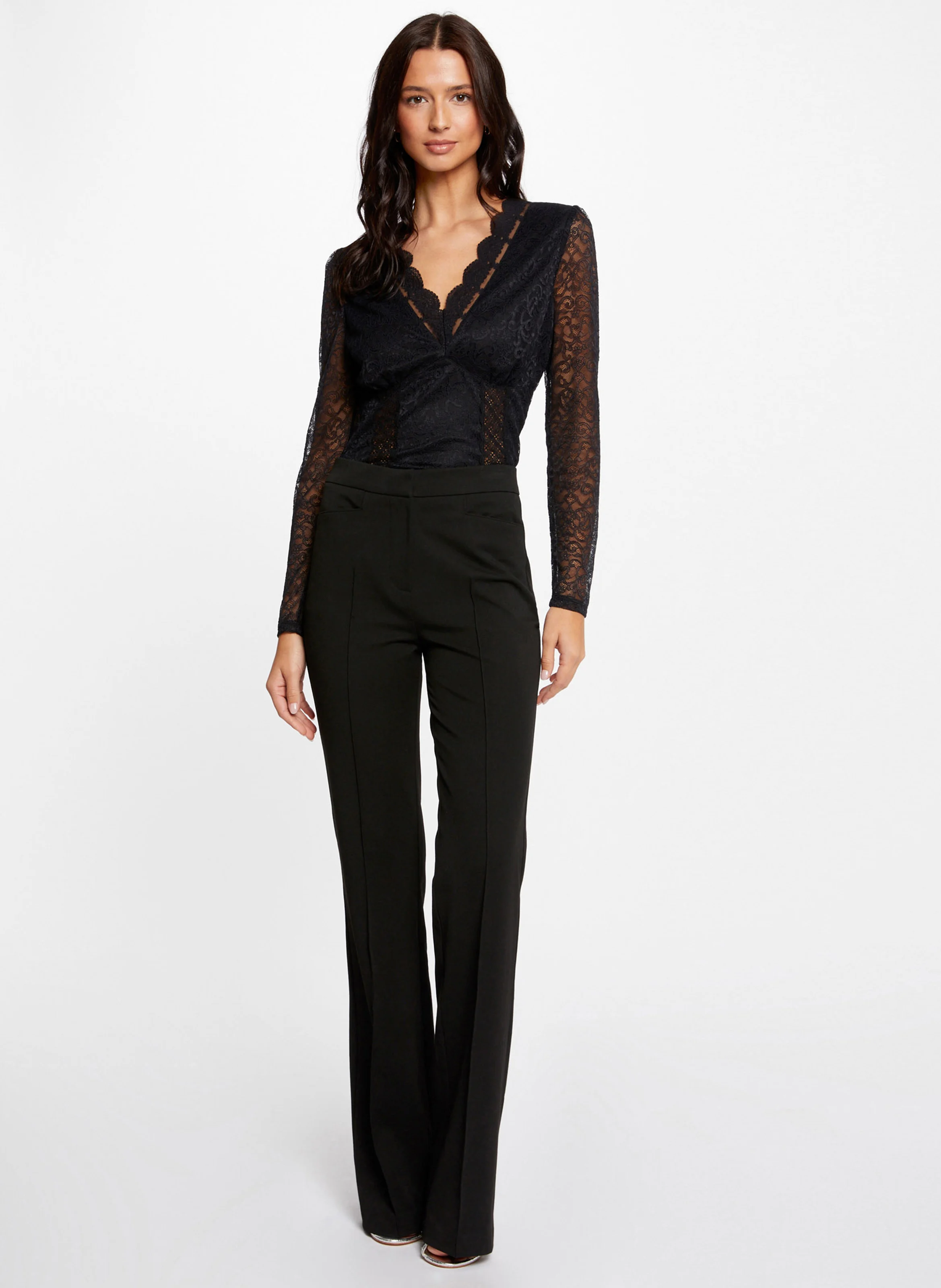 TOUK - Top col V en dentelle| Noir