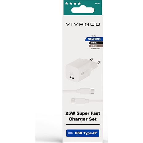 Vivanco hurtigoplader 25 W og kabel 1,2m - hvid