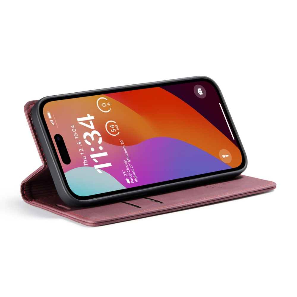 iPhone 16 Pro Max Leder Tasche Flip Wallet Etui mit Kartenfächern - Dunkelrot