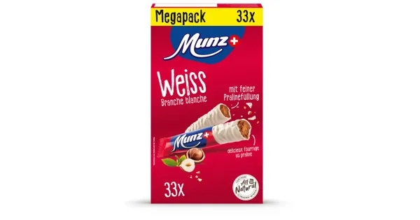 Munz Praliné-Prügeli Riegel weiss 33x23g