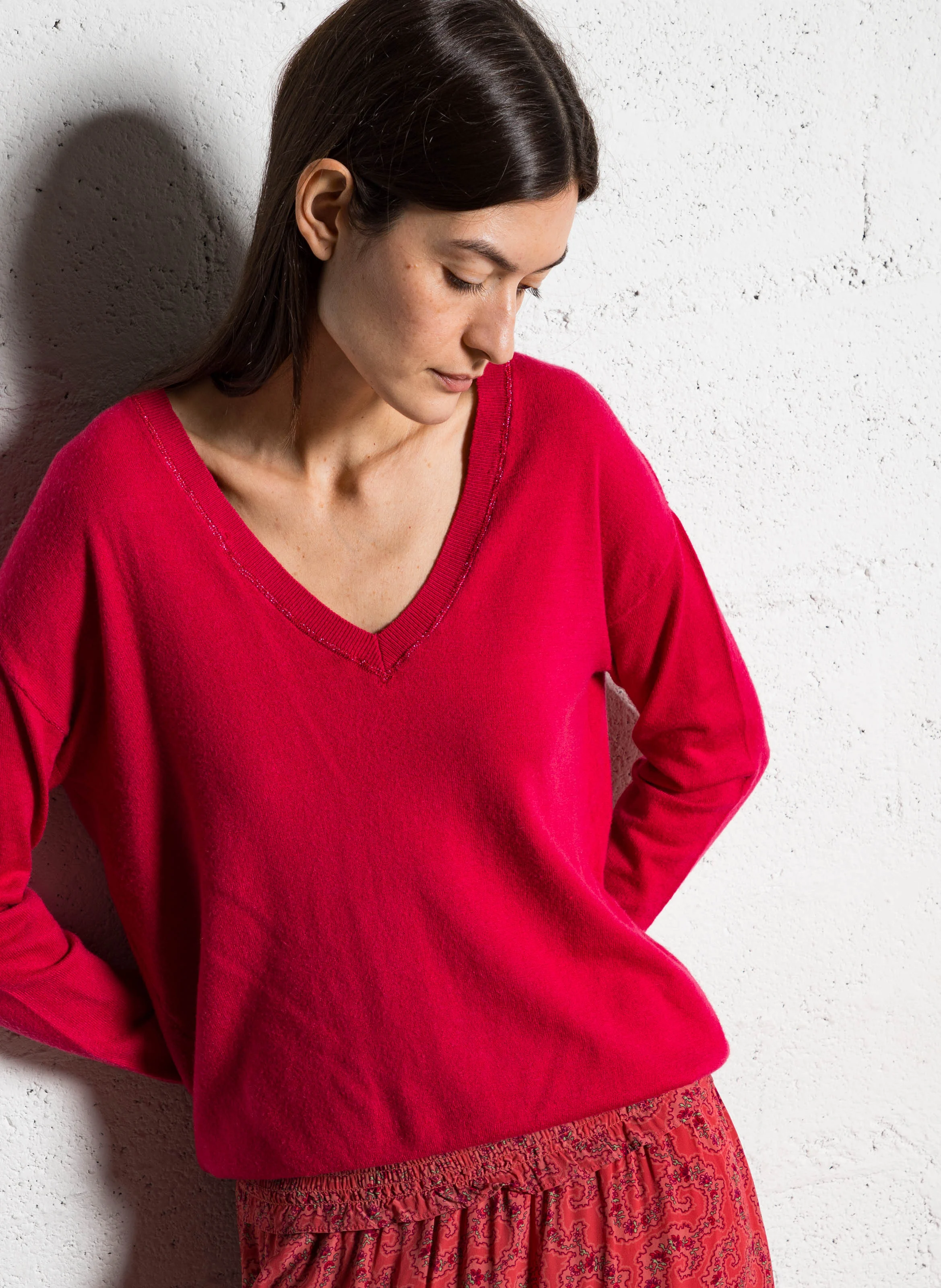 MARSENANO - Pull ample col v | Rouge